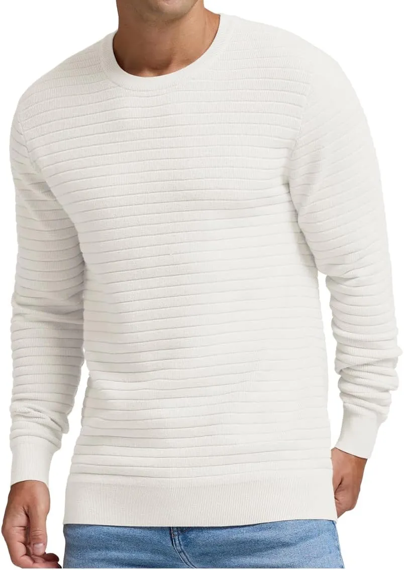 Men's Crewneck Pullover Sweater Solid Knitted Soft Long Sleeve Casual Sweater