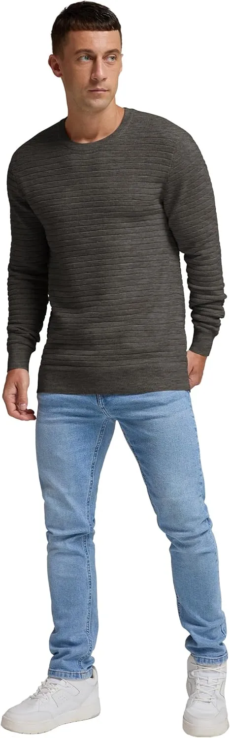 Men's Crewneck Pullover Sweater Solid Knitted Soft Long Sleeve Casual Sweater