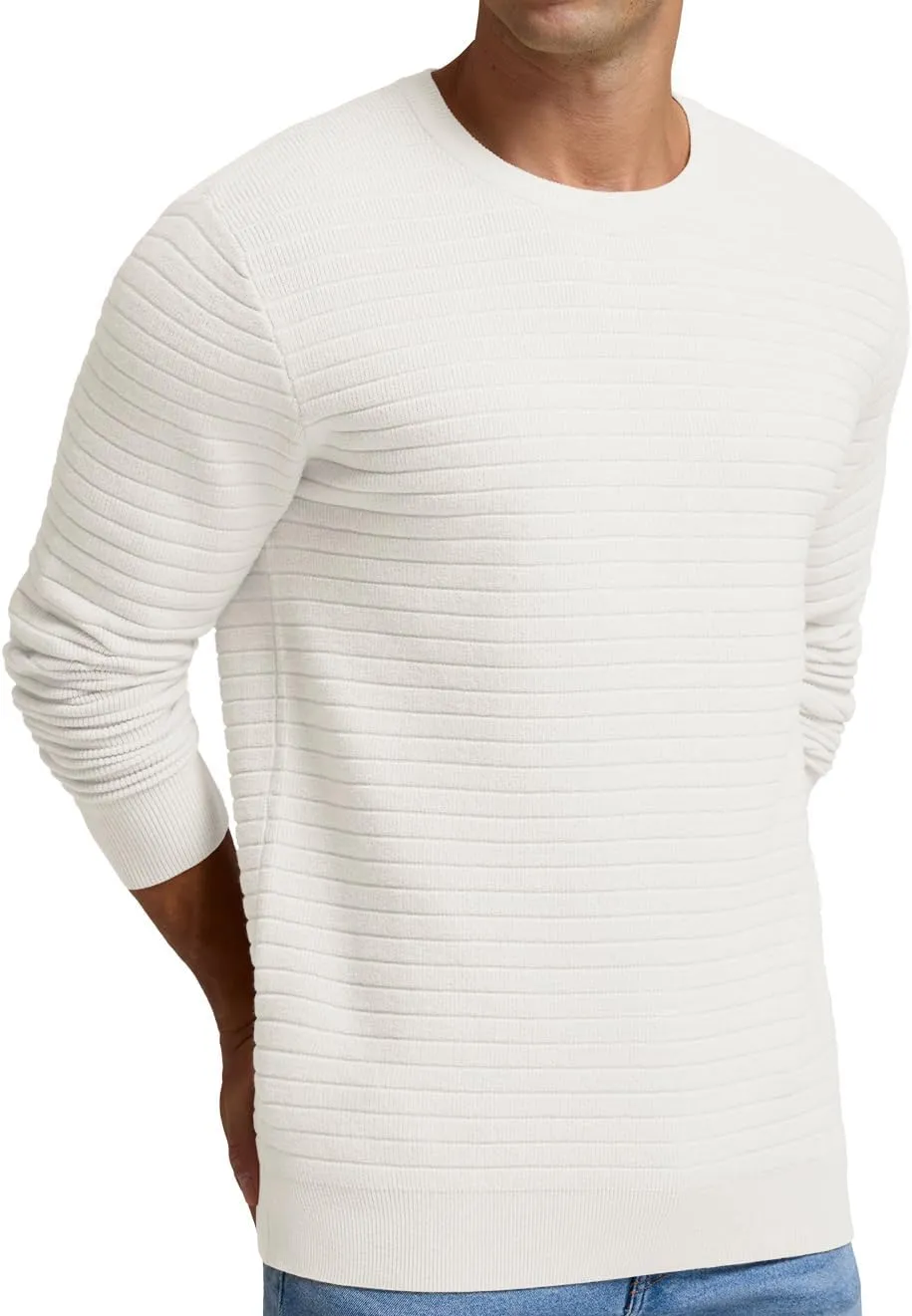 Men's Crewneck Pullover Sweater Solid Knitted Soft Long Sleeve Casual Sweater
