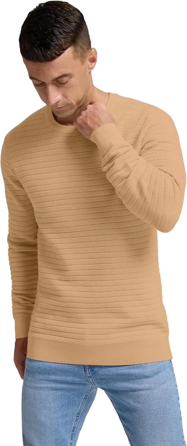 Men's Crewneck Pullover Sweater Solid Knitted Soft Long Sleeve Casual Sweater