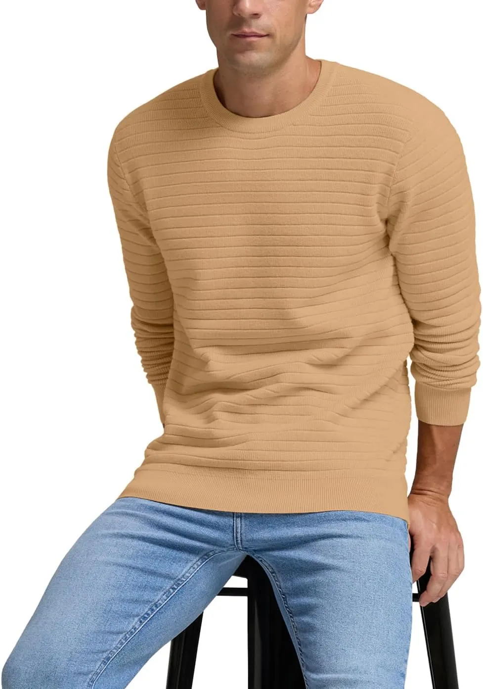 Men's Crewneck Pullover Sweater Solid Knitted Soft Long Sleeve Casual Sweater