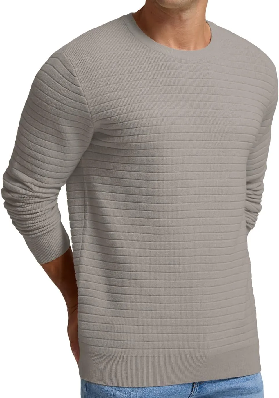 Men's Crewneck Pullover Sweater Solid Knitted Soft Long Sleeve Casual Sweater
