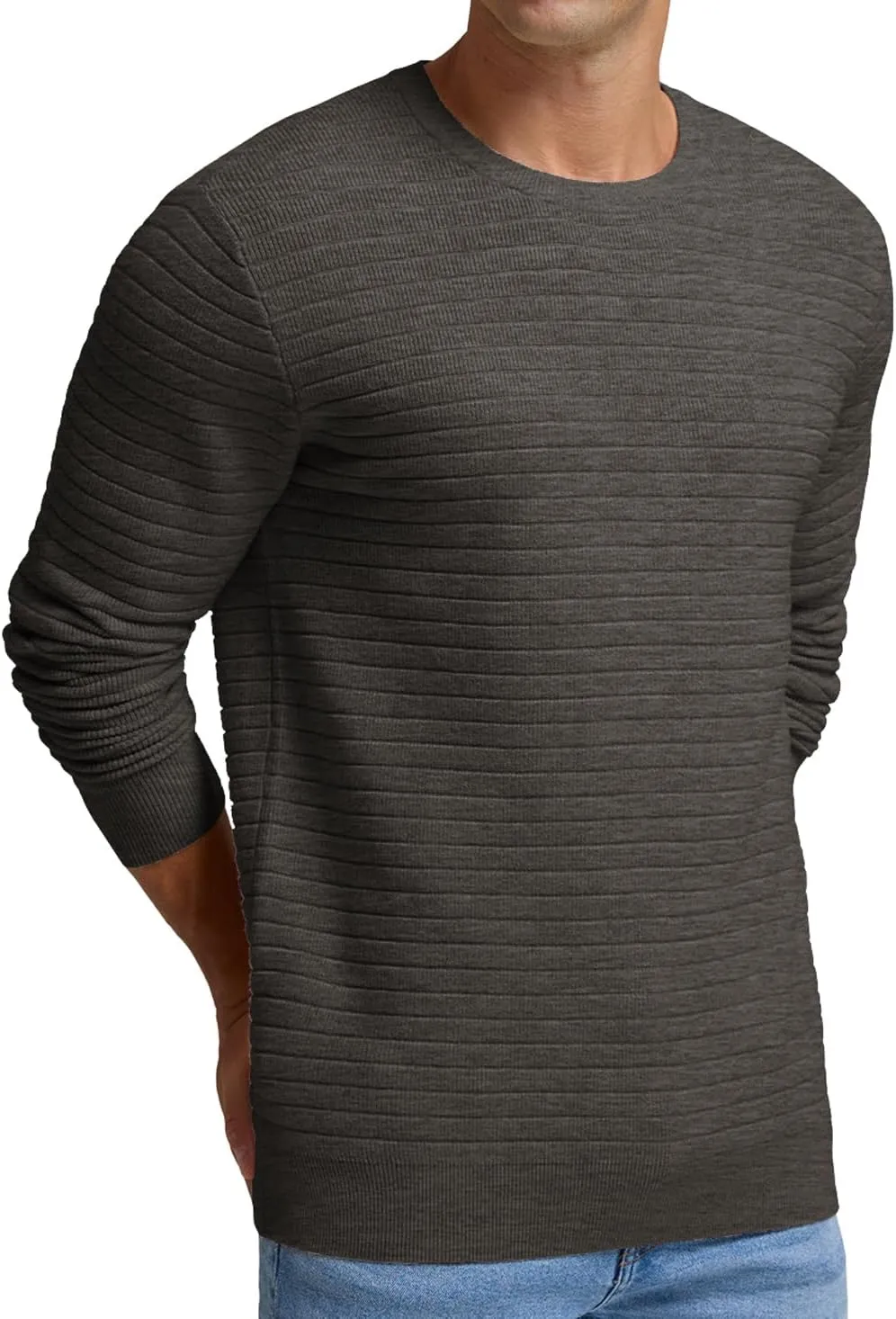 Men's Crewneck Pullover Sweater Solid Knitted Soft Long Sleeve Casual Sweater