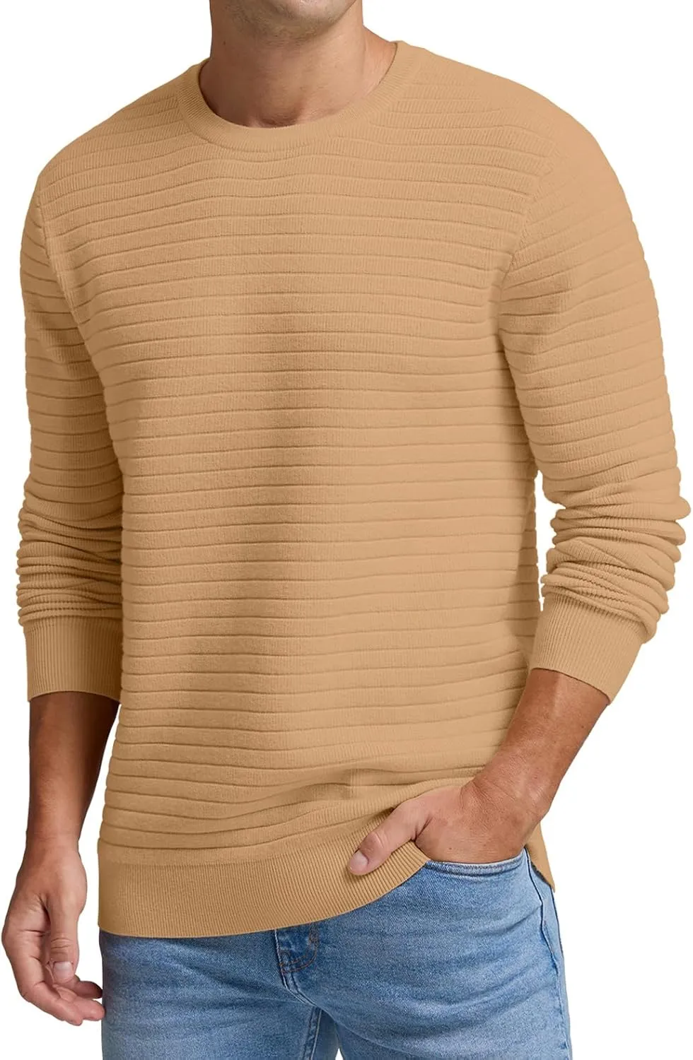 Men's Crewneck Pullover Sweater Solid Knitted Soft Long Sleeve Casual Sweater