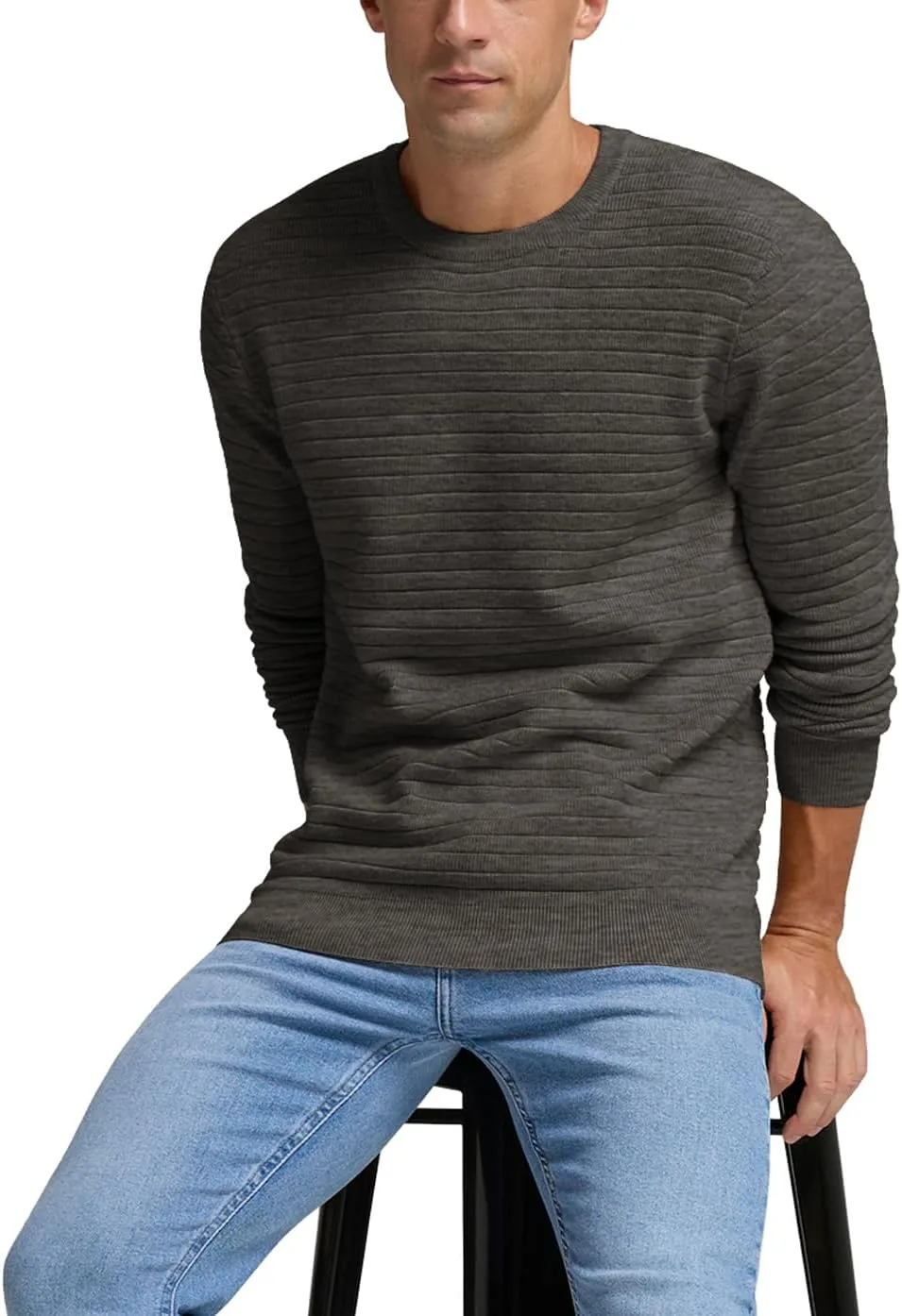 Men's Crewneck Pullover Sweater Solid Knitted Soft Long Sleeve Casual Sweater