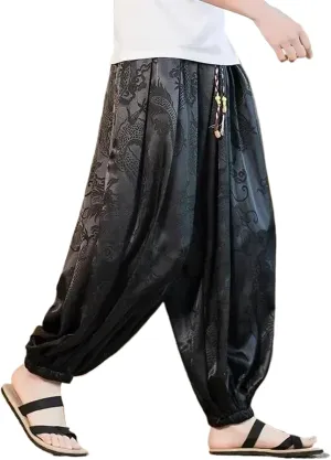 Men's Dragon Pattern Retro Harem Jogging Sweatpants Men's Hip-Hop Harajuku Style Casual Pants