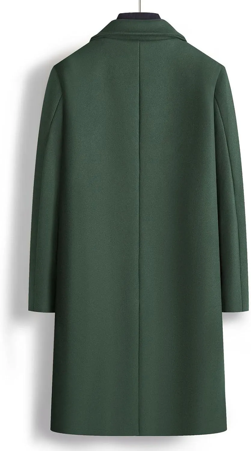 Men's Fall Winter Office Double Breasted Long Dress Wool Coat Overcoat Warm Woolen Casual Lapel Collar Trench Coats