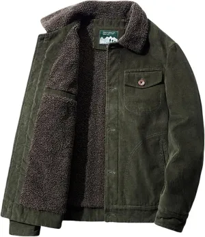 Men's Fleece Heated Jacket Thermal Sherpa Lined Padded Winter Coat Button Lapel Long Sleeve Thicken Warm Outerwear