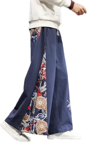 Men's Harem Pants Wide-Leg Trousers Male Cotton Linen Loose Streetwear Men Casual Pants Vintage