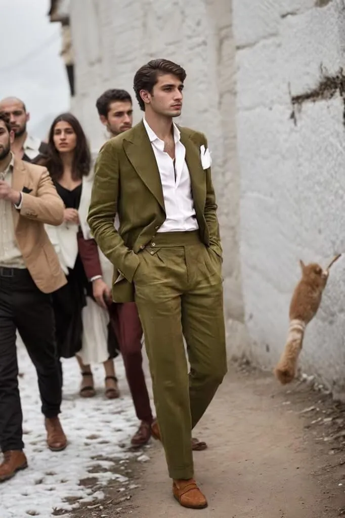 Mens Linen Suit for Beach Wedding Double Breasted Prom Tuxedos 2 Piece Peak Lapel Blazer Pants for Summer