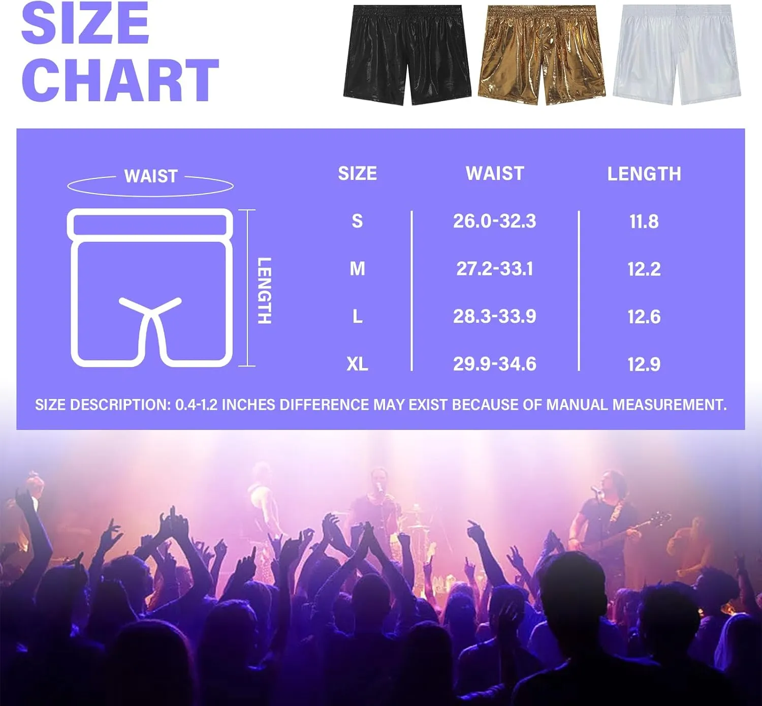 Mens Metallic Shorts Sexy Boxers Party Nightclub Rave Shorts with Pocket