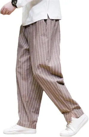 Mens Pants Casual Stripe Harem Pants Male Loose Japanese Straight Vintage Men Trousers Cotton Linen Streetwear