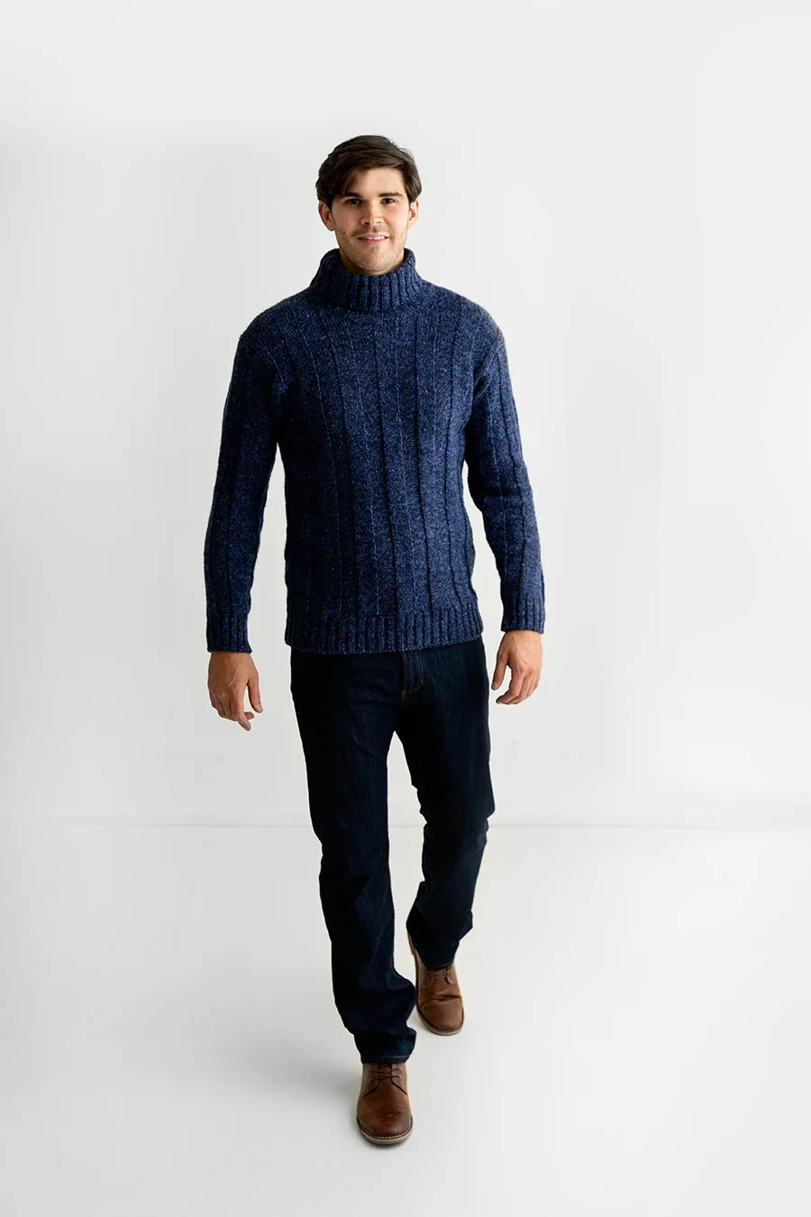 Mens Ribbed Polo Neck Jumper - blue