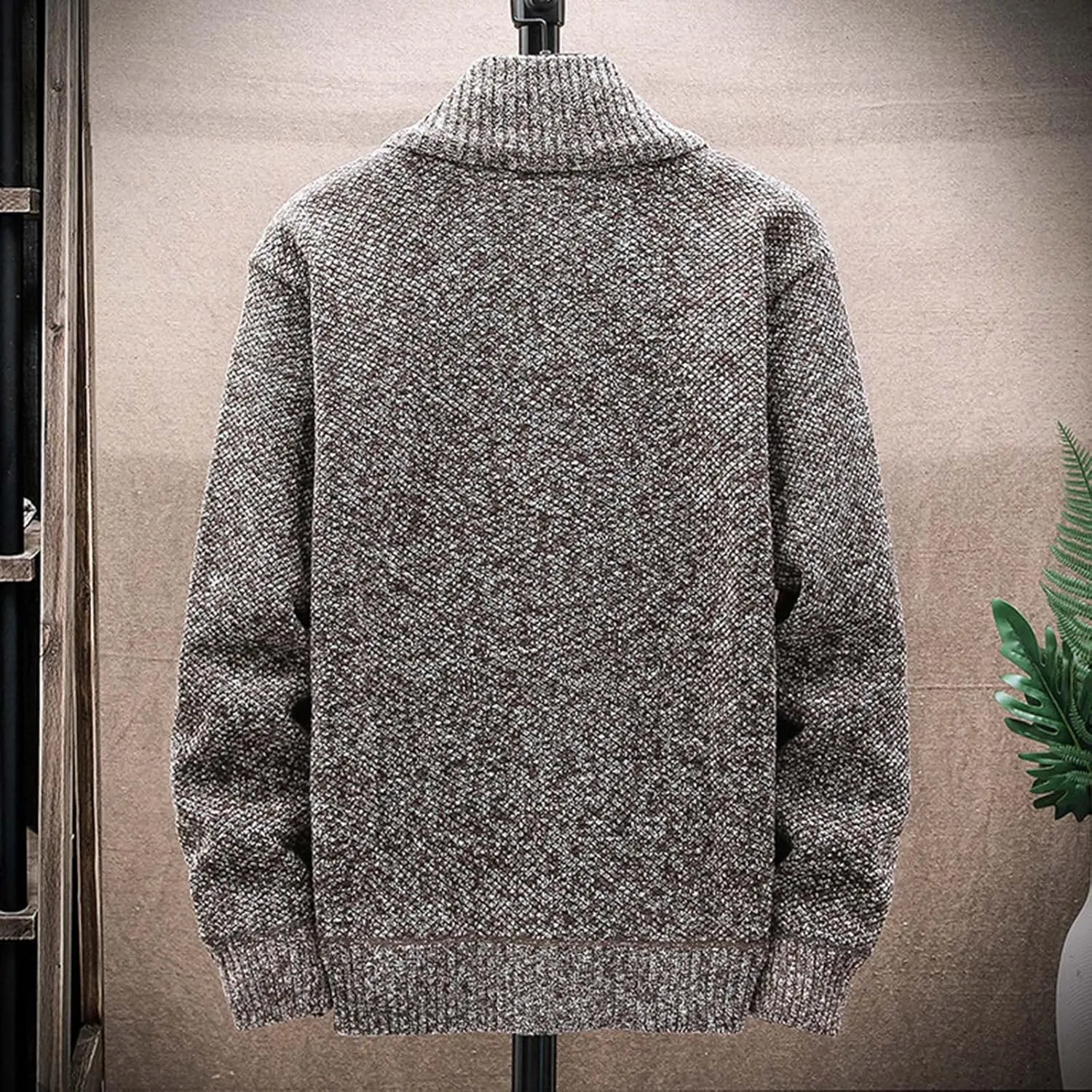 Mens Sweater Jackets Casual Stand Collar Knitted Sweater Cardigan Lightweight Fleece Lined Full Zip Knitwear Coat