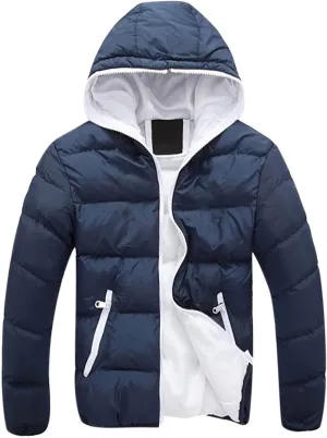 Men's Winter Puffer Jacket Thicken Full Zip Up Coat Warm Padded Jacket Outwear with Hood Windproof Quilted Coat