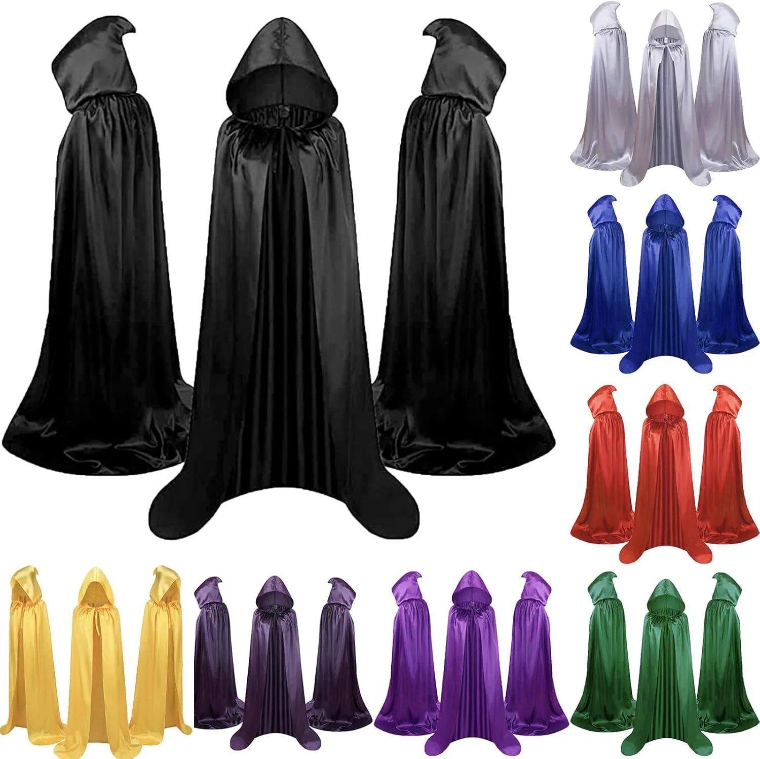 Mens Womens Renaissance Hooded Cape Vintage Medieval Cloak Full Length Robe Steampunk Gown Halloween Dress Up Costumes
