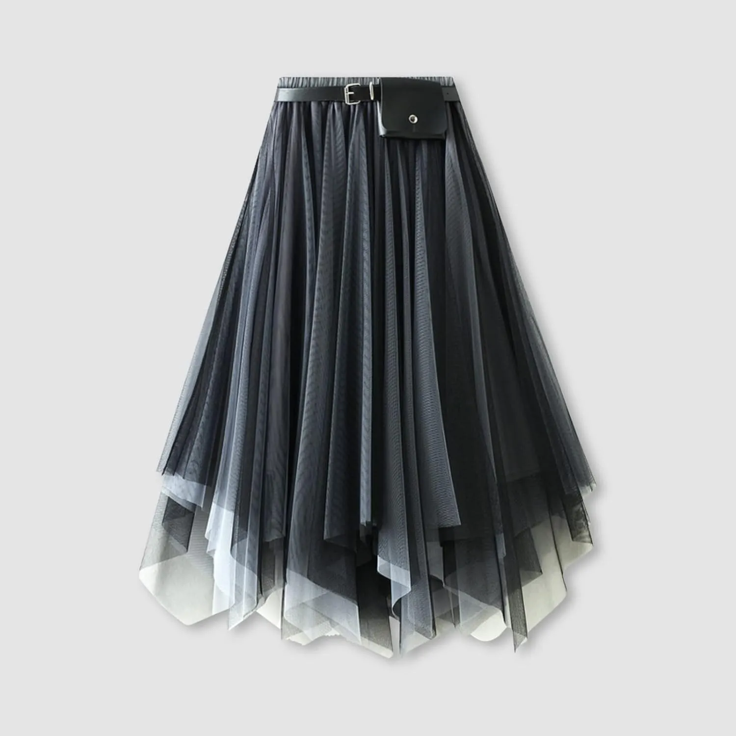Mesh Layered Midi Irregular Tulle Skirt Women Summer High Waist Up Party Petticoat Skirt Women's Elegant Mint