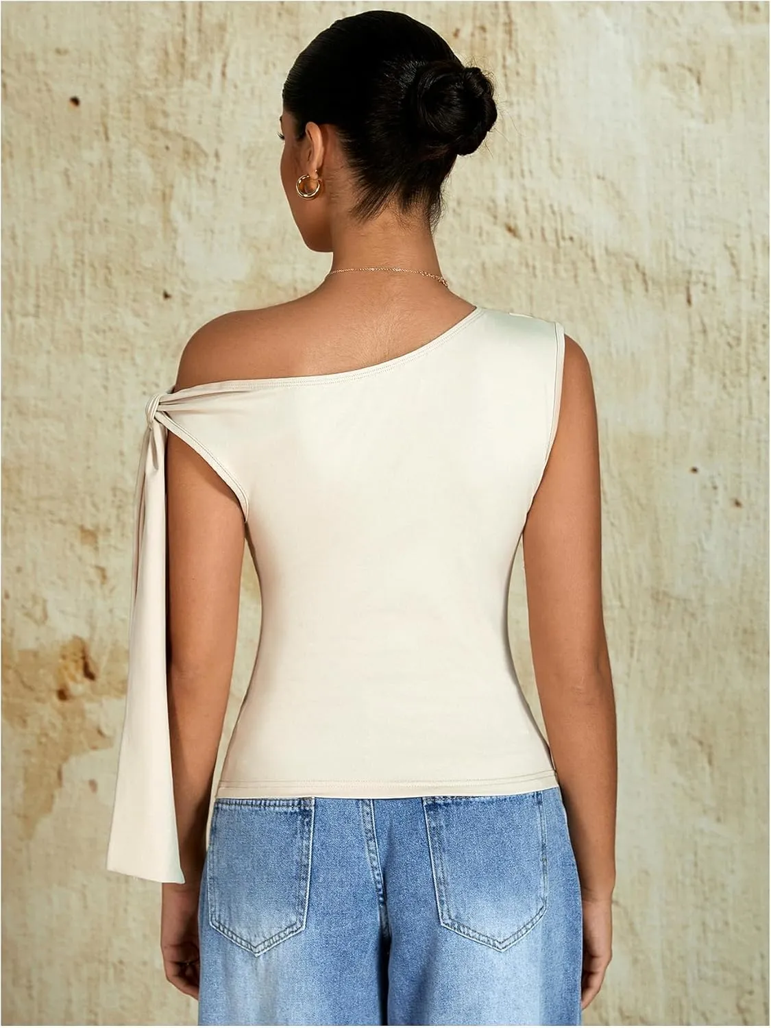 Milumia Women's Ruched Off One Shoulder Tops Y2K Asymmetrical Tie Shoulder Tank Top