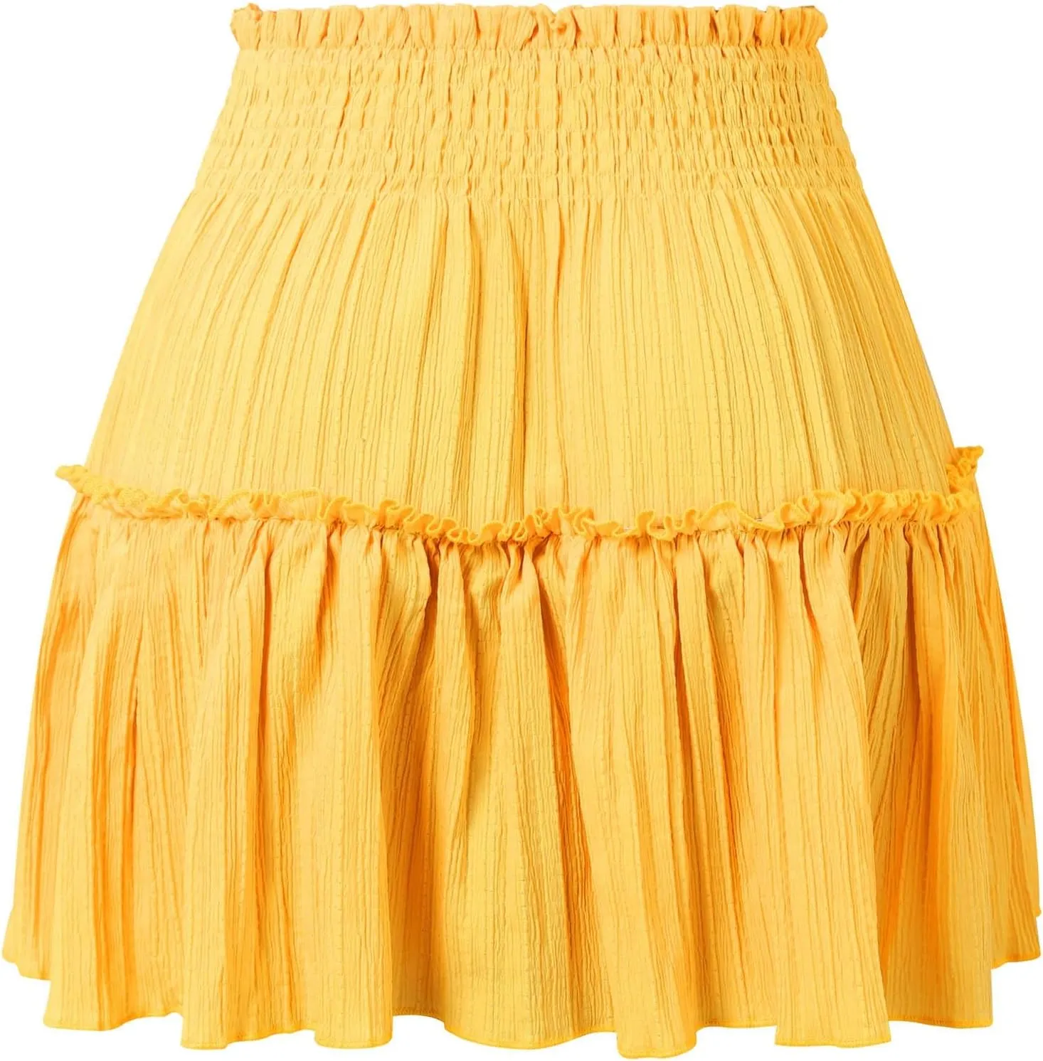 Mini Skirts for Women High Elastic Waisted Tiered Boho Smocked Ruffle A-Line Skirt Beach Flowy Short Cake Skirt