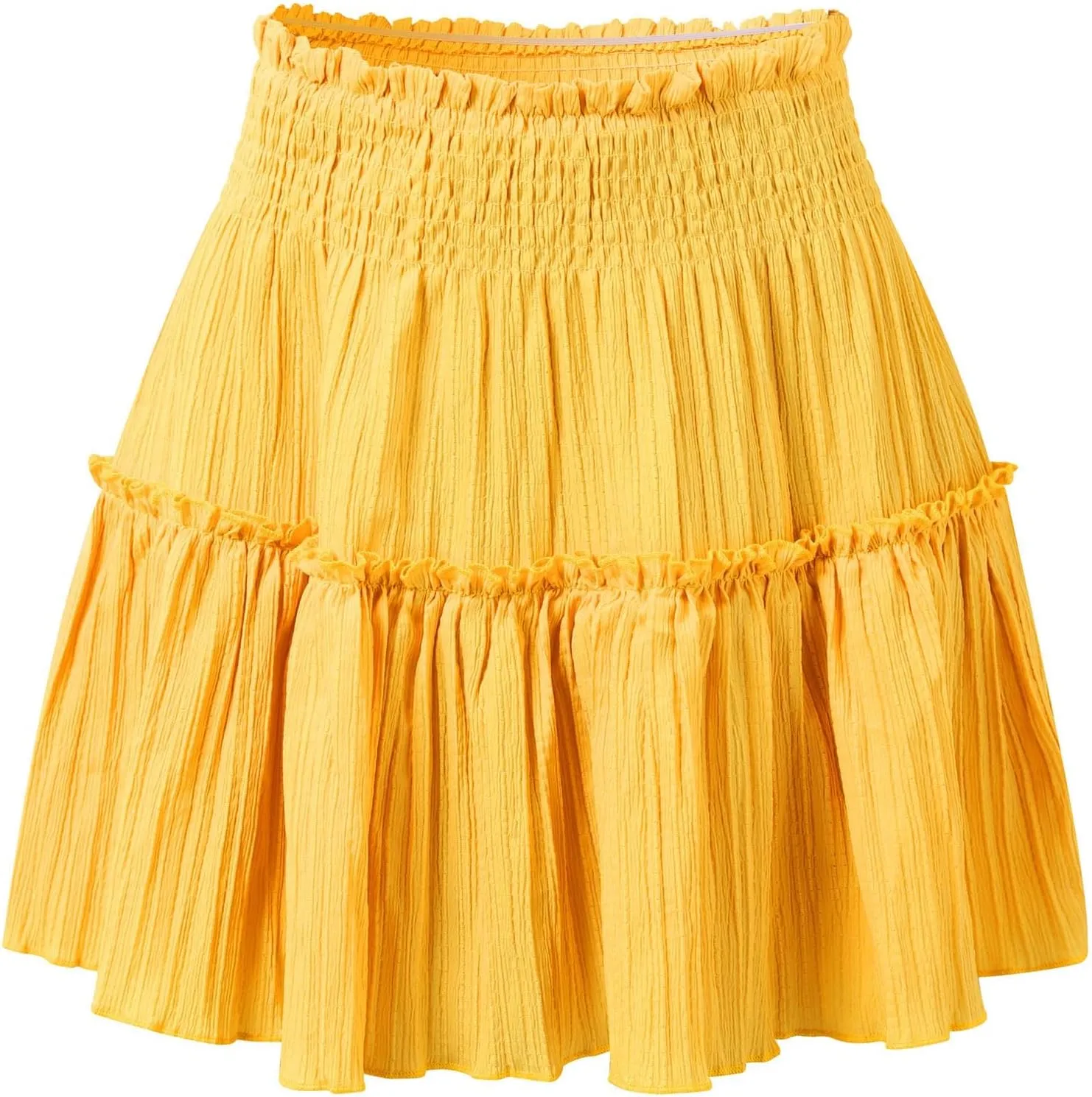 Mini Skirts for Women High Elastic Waisted Tiered Boho Smocked Ruffle A-Line Skirt Beach Flowy Short Cake Skirt