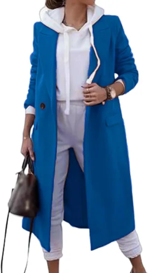 Mmoneyake Long Jackets for Women 2024 Trendy Trench Coat Casual Notch Lapel Single Breasted Peacoat Long Winter Coats Outwear