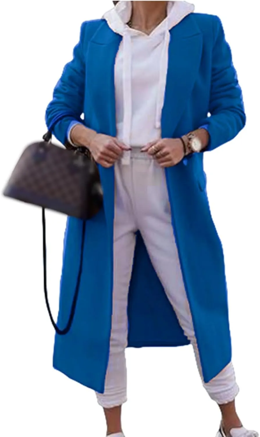 Mmoneyake Long Jackets for Women 2024 Trendy Trench Coat Casual Notch Lapel Single Breasted Peacoat Long Winter Coats Outwear