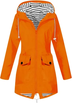 NaRHbrg Raincoat Hoodie for Women, Teen Girls Lightweight Hooded Jacket Solid Rain Jacket Outdoor Raincoat Windproof