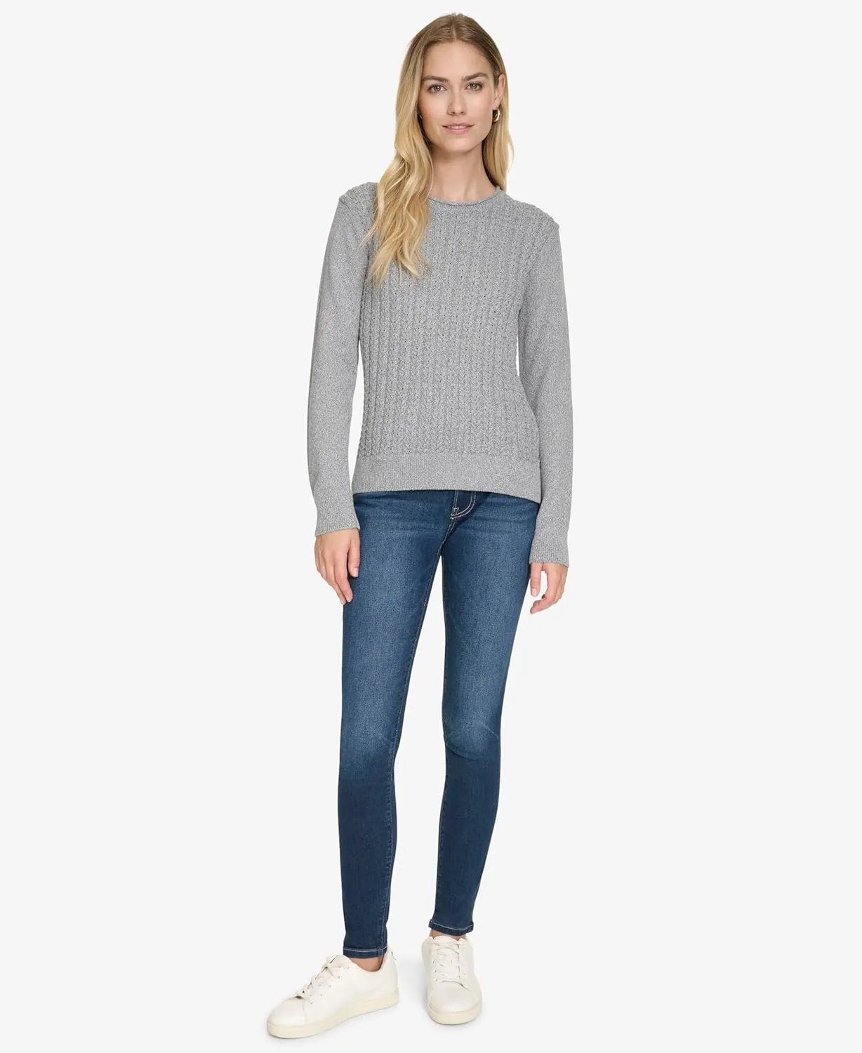 Nautica Women's Crewneck Pullover Cable Long Sleeve
