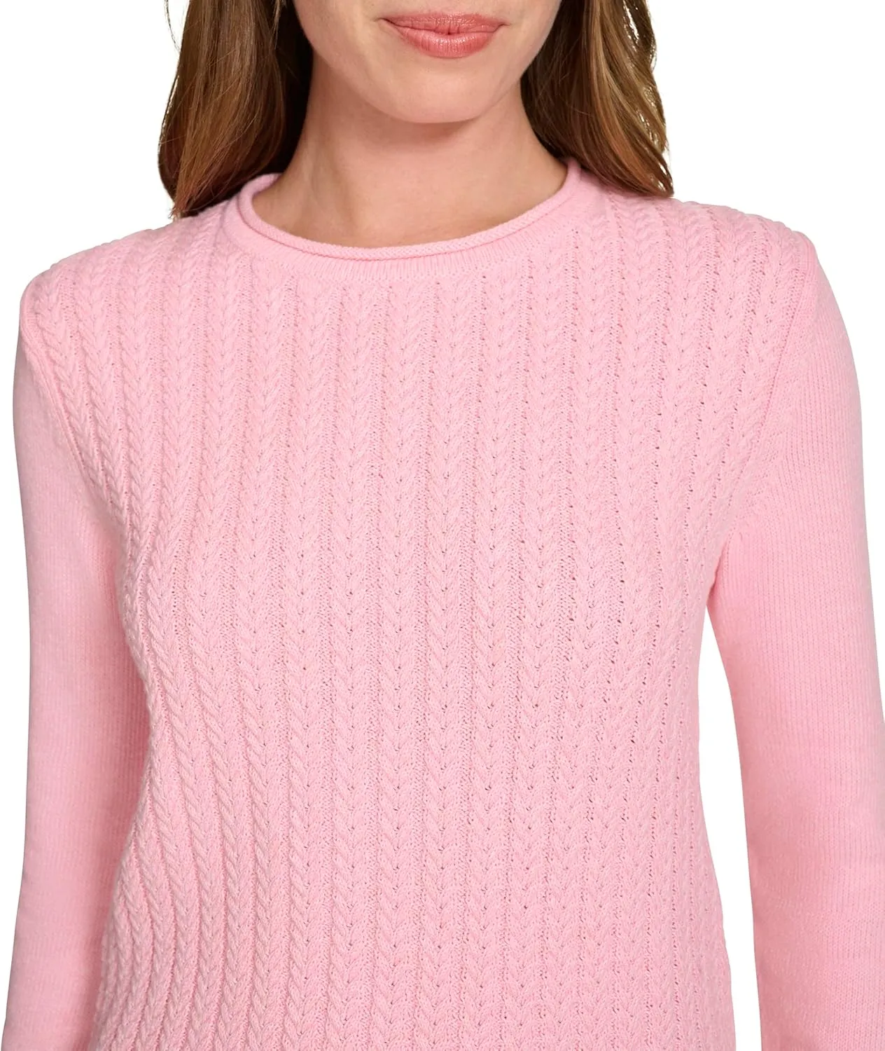 Nautica Women's Crewneck Pullover Cable Long Sleeve