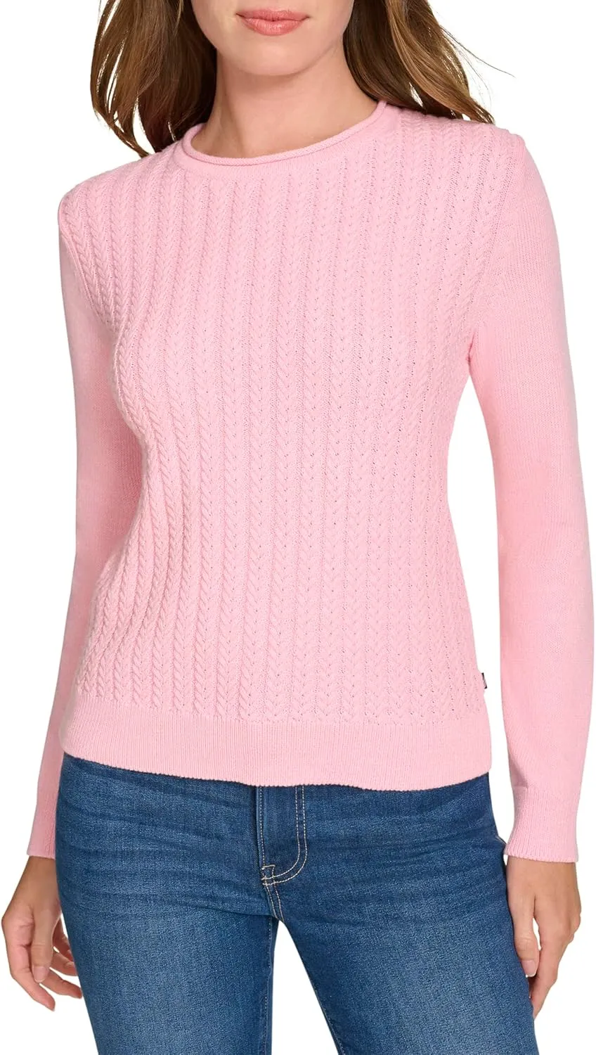 Nautica Women's Crewneck Pullover Cable Long Sleeve
