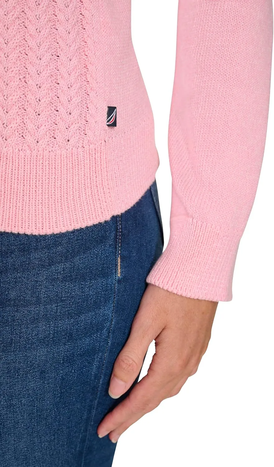 Nautica Women's Crewneck Pullover Cable Long Sleeve
