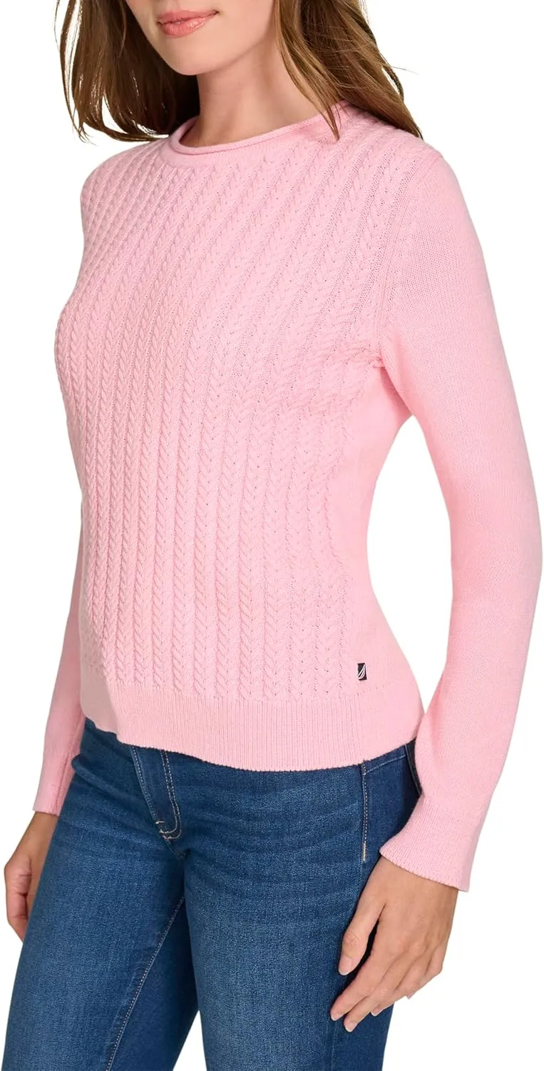 Nautica Women's Crewneck Pullover Cable Long Sleeve