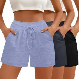 Neer 3 Pack Women's Sweat Shorts, Drawstring Cotton Lounge Shorts Casual Summer Lightweight Soft Athletic Shorts with Pockets