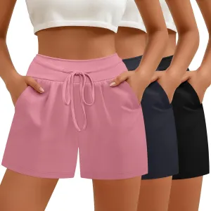 Neer 3 Pack Women's Sweat Shorts, Drawstring Cotton Lounge Shorts Casual Summer Lightweight Soft Athletic Shorts with Pockets