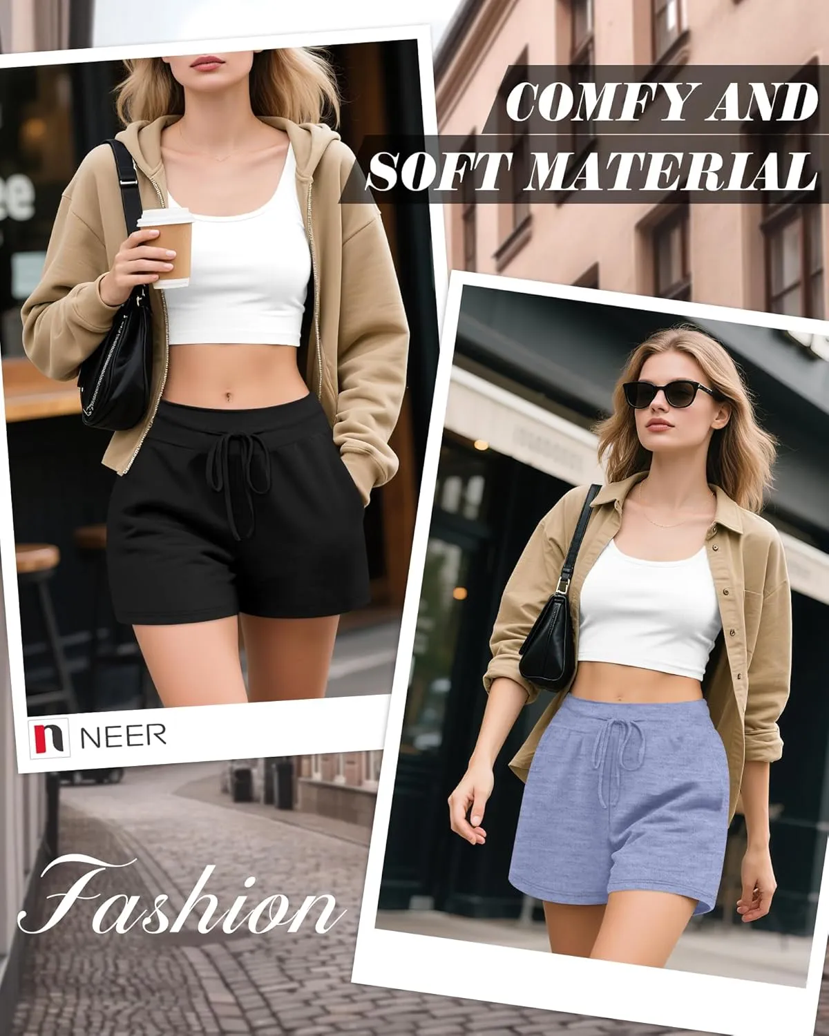 Neer 3 Pack Women's Sweat Shorts, Drawstring Cotton Lounge Shorts Casual Summer Lightweight Soft Athletic Shorts with Pockets