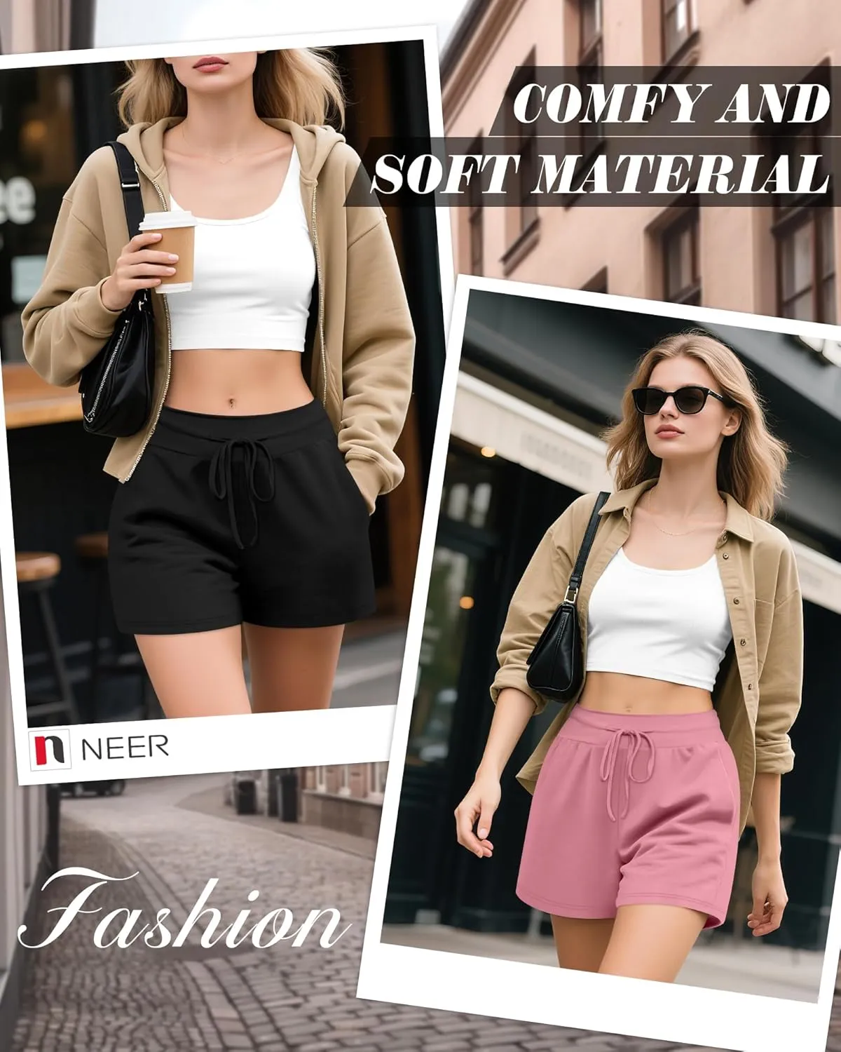 Neer 3 Pack Women's Sweat Shorts, Drawstring Cotton Lounge Shorts Casual Summer Lightweight Soft Athletic Shorts with Pockets