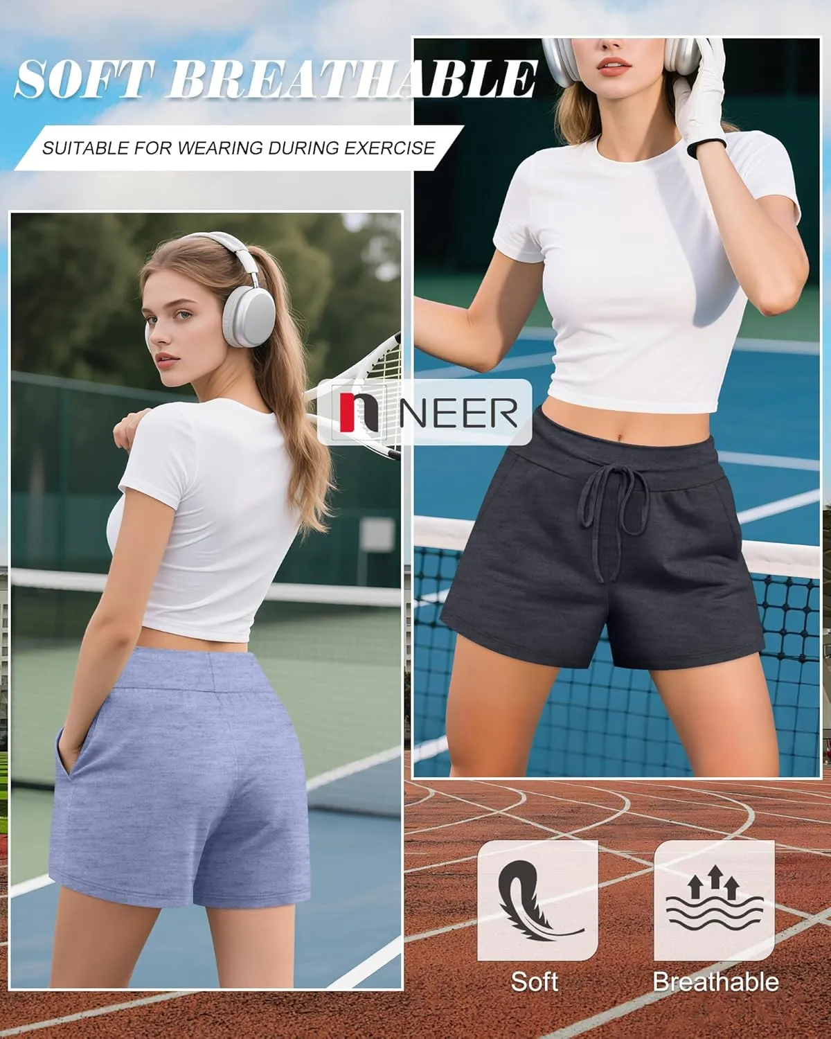 Neer 3 Pack Women's Sweat Shorts, Drawstring Cotton Lounge Shorts Casual Summer Lightweight Soft Athletic Shorts with Pockets