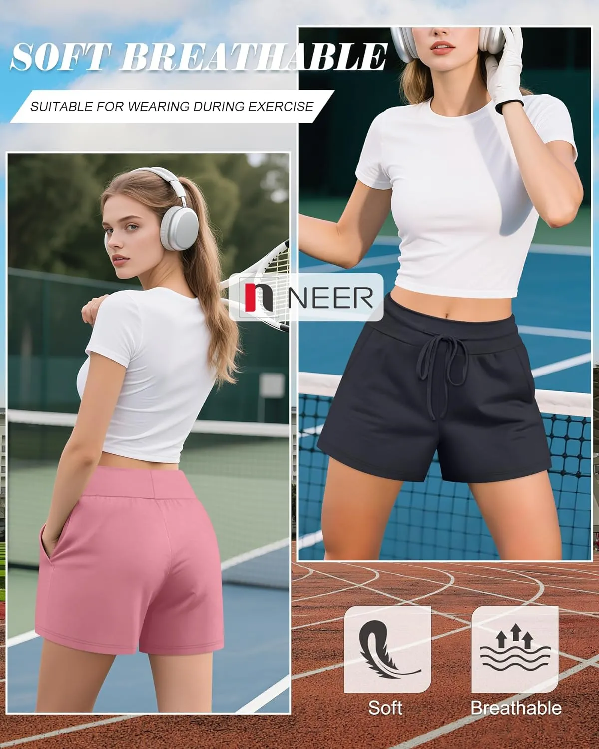Neer 3 Pack Women's Sweat Shorts, Drawstring Cotton Lounge Shorts Casual Summer Lightweight Soft Athletic Shorts with Pockets
