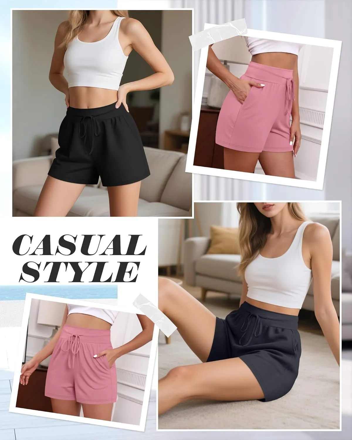 Neer 3 Pack Women's Sweat Shorts, Drawstring Cotton Lounge Shorts Casual Summer Lightweight Soft Athletic Shorts with Pockets
