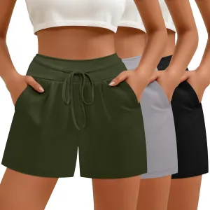 Neer 3 Pack Women's Sweat Shorts, Drawstring Cotton Lounge Shorts Casual Summer Lightweight Soft Athletic Shorts with Pockets