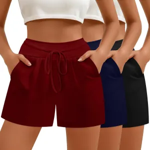 Neer 3 Pack Women's Sweat Shorts, Drawstring Cotton Lounge Shorts Casual Summer Lightweight Soft Athletic Shorts with Pockets