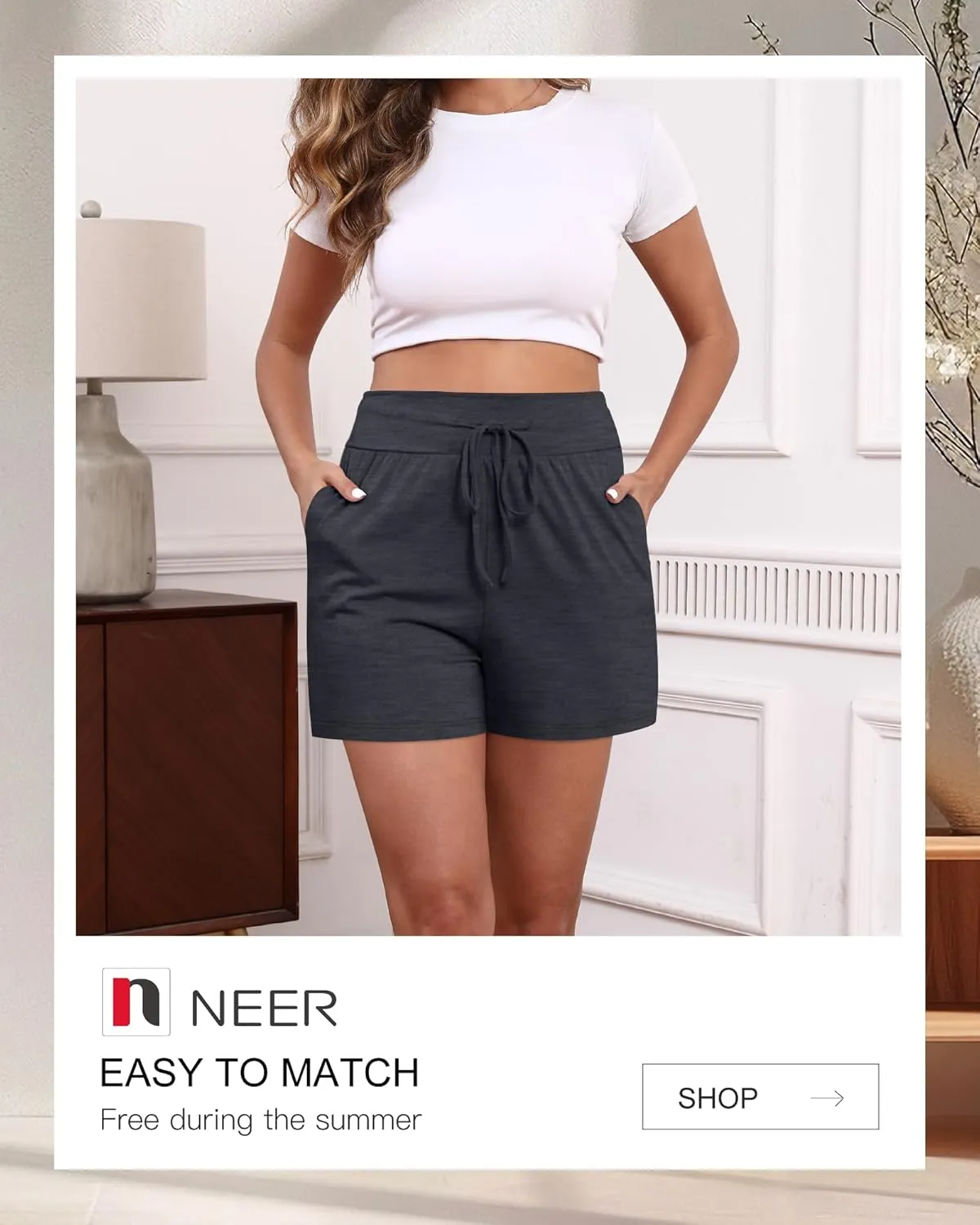 Neer 3 Pack Women's Sweat Shorts, Drawstring Cotton Lounge Shorts Casual Summer Lightweight Soft Athletic Shorts with Pockets