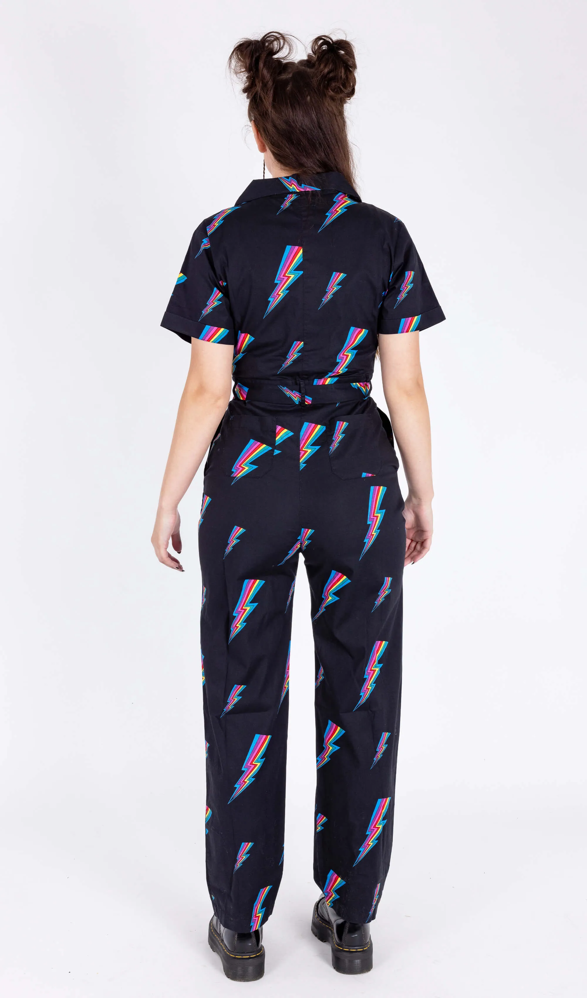 New Improved Black Rainbow Lightning Stretch Jumpsuit