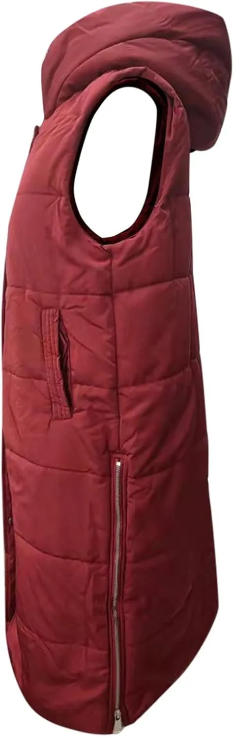 New Ladies Fashion Casual Padded Jacket Solid Color Hooded Slim Vest Temperament Sleeveless Cardigan Long Coat