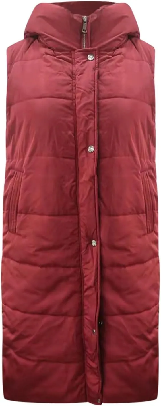 New Ladies Fashion Casual Padded Jacket Solid Color Hooded Slim Vest Temperament Sleeveless Cardigan Long Coat