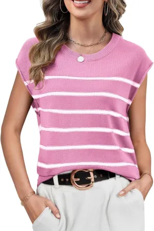 Neweek Women's Cap Sleeve Sweater Vest Crew Neck Sleeveless Casual Knit Tops 2025 Summer Clothes S-XXL