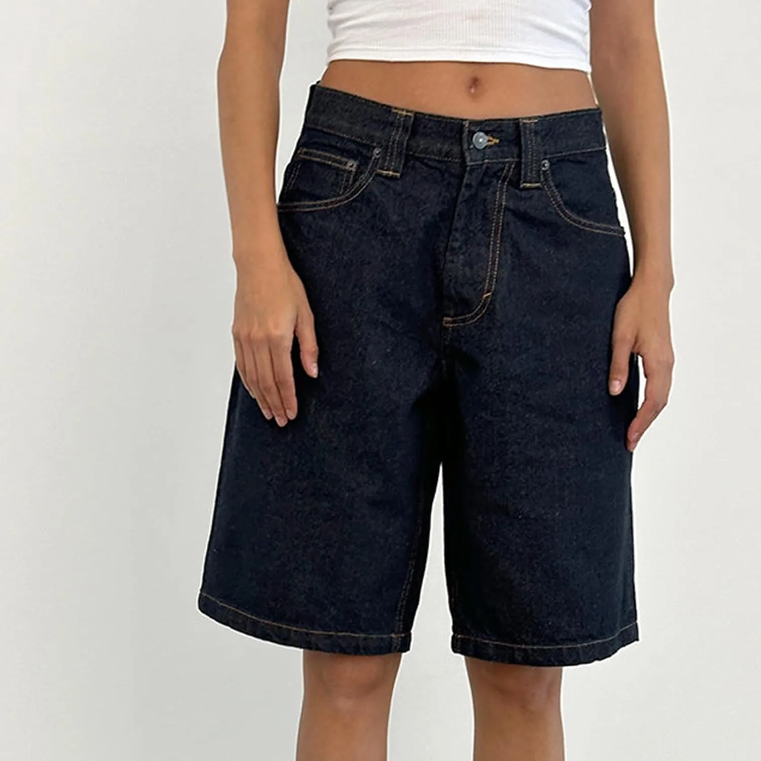 NUFIWI Women Y2k Boyfriend Denim Shorts Low Waist Wide Leg Bermuda Shorts Straight Leg Summer Jean Shorts Streetwear