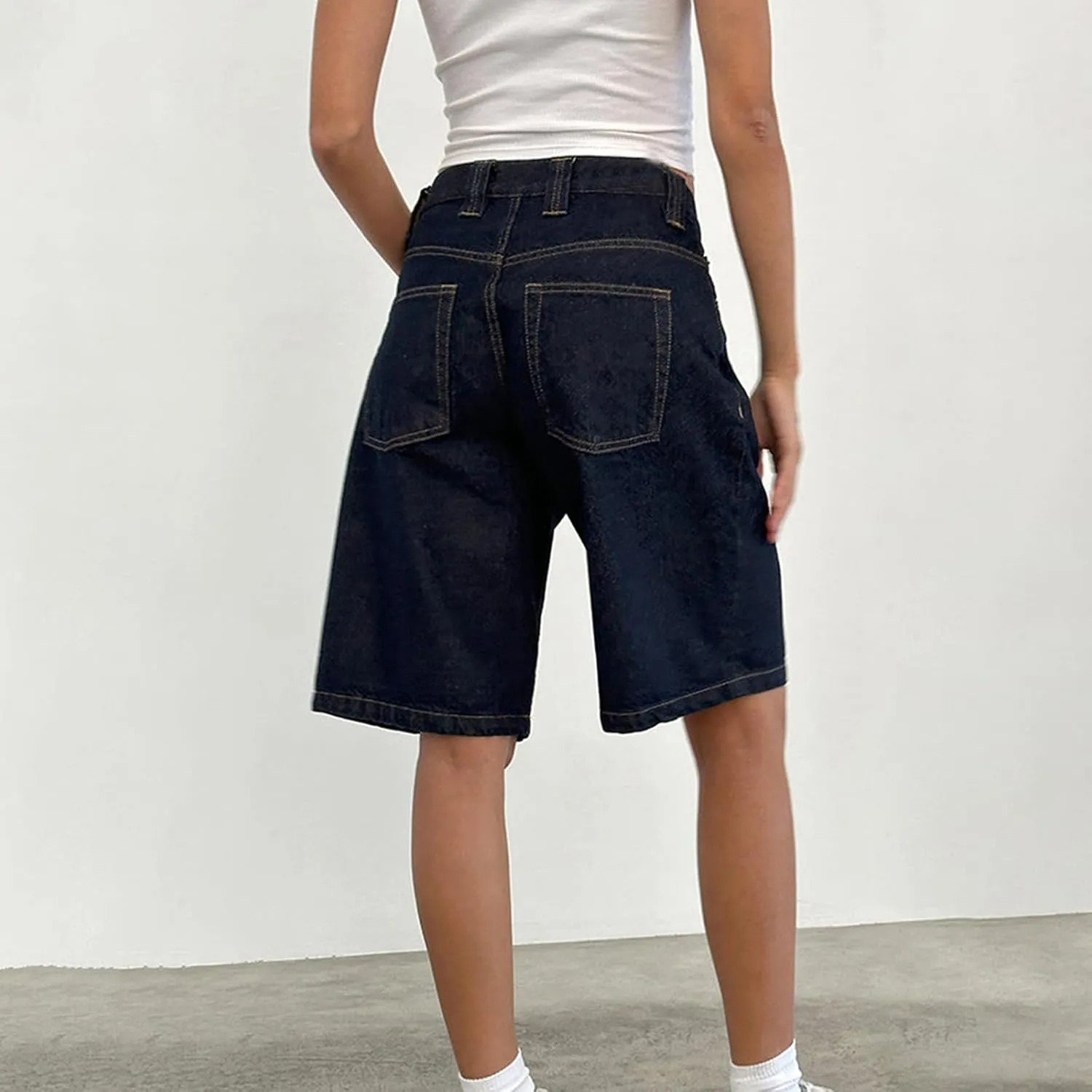 NUFIWI Women Y2k Boyfriend Denim Shorts Low Waist Wide Leg Bermuda Shorts Straight Leg Summer Jean Shorts Streetwear