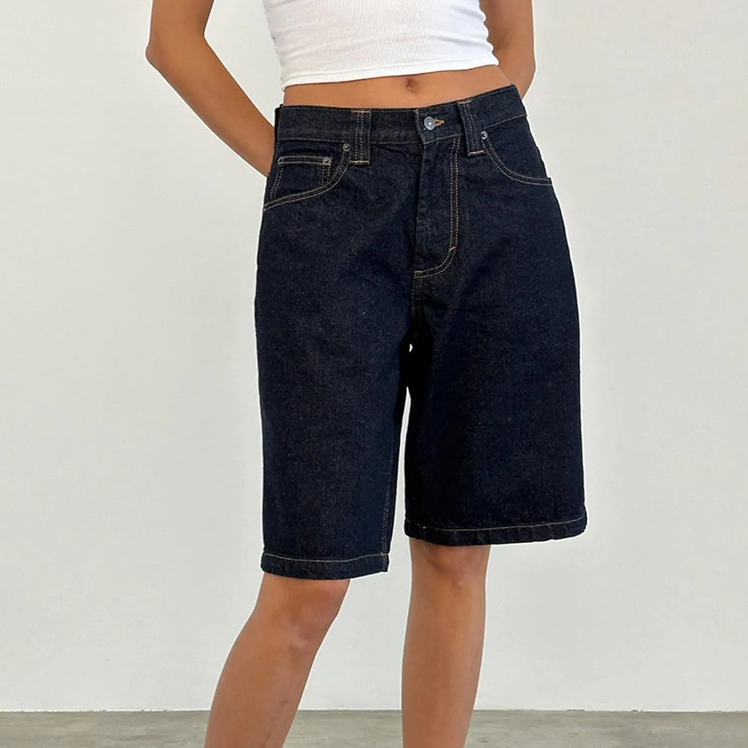 NUFIWI Women Y2k Boyfriend Denim Shorts Low Waist Wide Leg Bermuda Shorts Straight Leg Summer Jean Shorts Streetwear