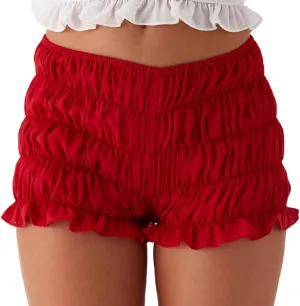 NUFIWI Women Y2k Ruched Mini Shorts Low Waist Ruffle Frill Bloomers Lounge Pajamas Shorts Smocked Micro Shorts Sleepwear